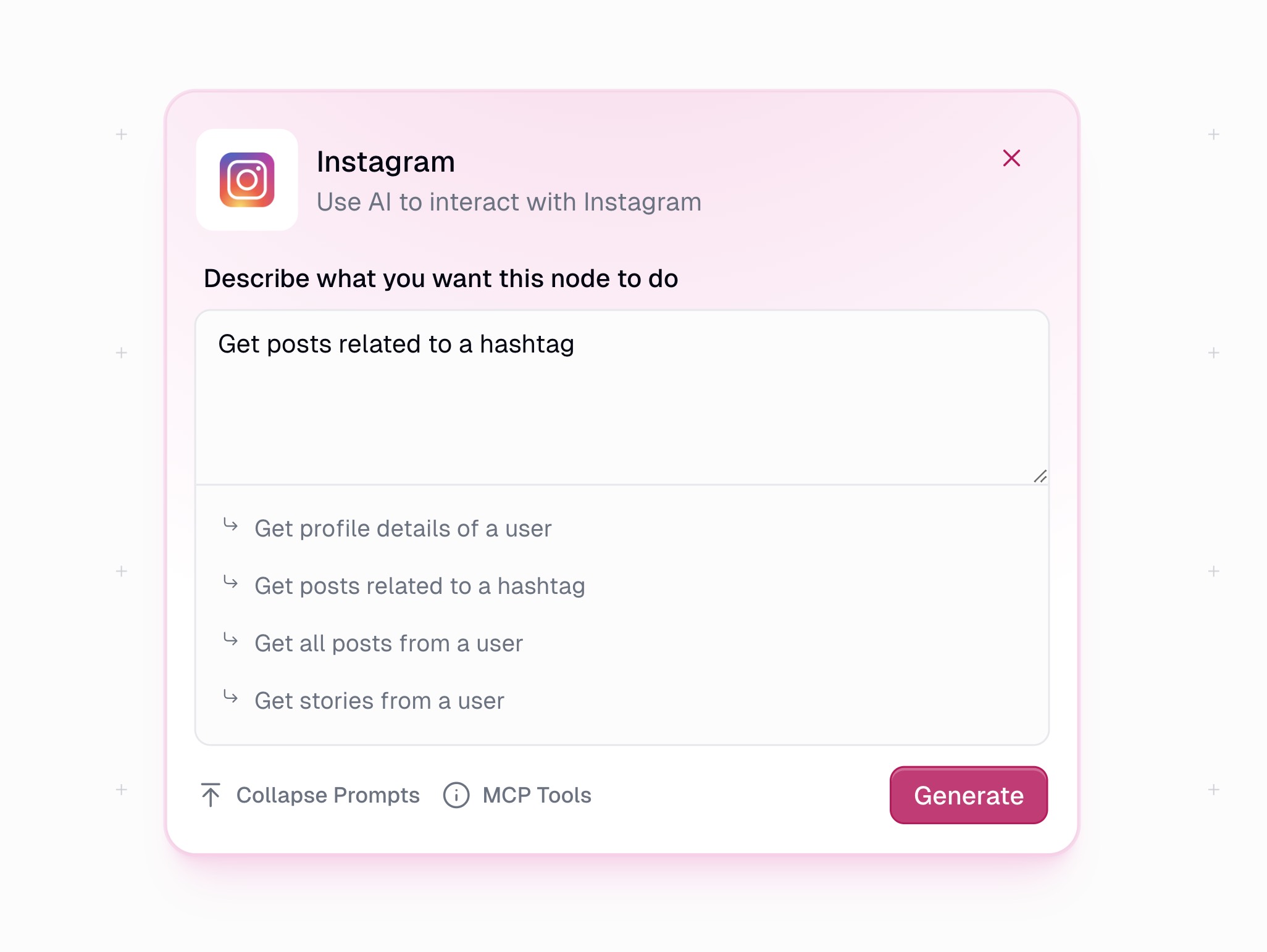 Instagram node prompt field