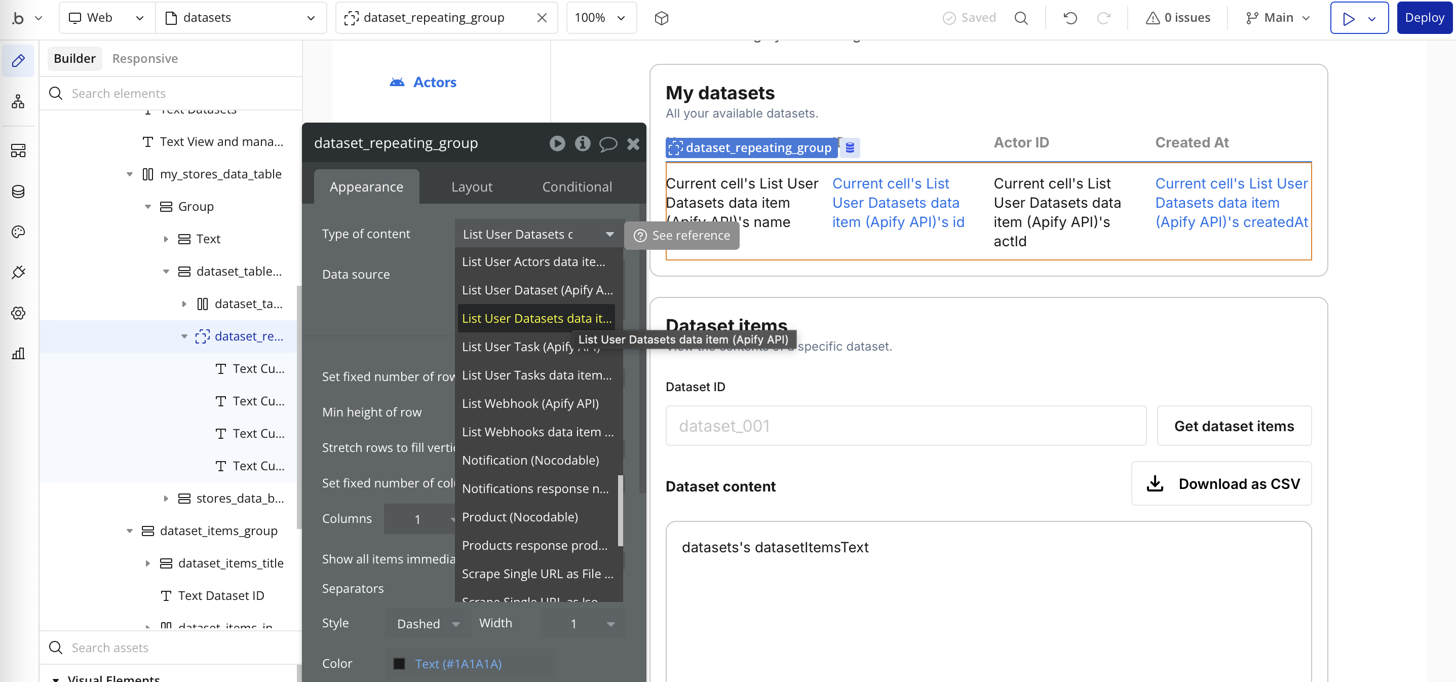 Step 2 — Repeating group type of content